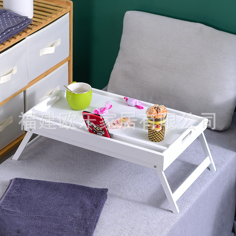 Mesa plegable en la cama al por mayor con soporte de tabla plana mesa de computadora bandeja de madera de bambú con pierna platos de comedor comercio exterior