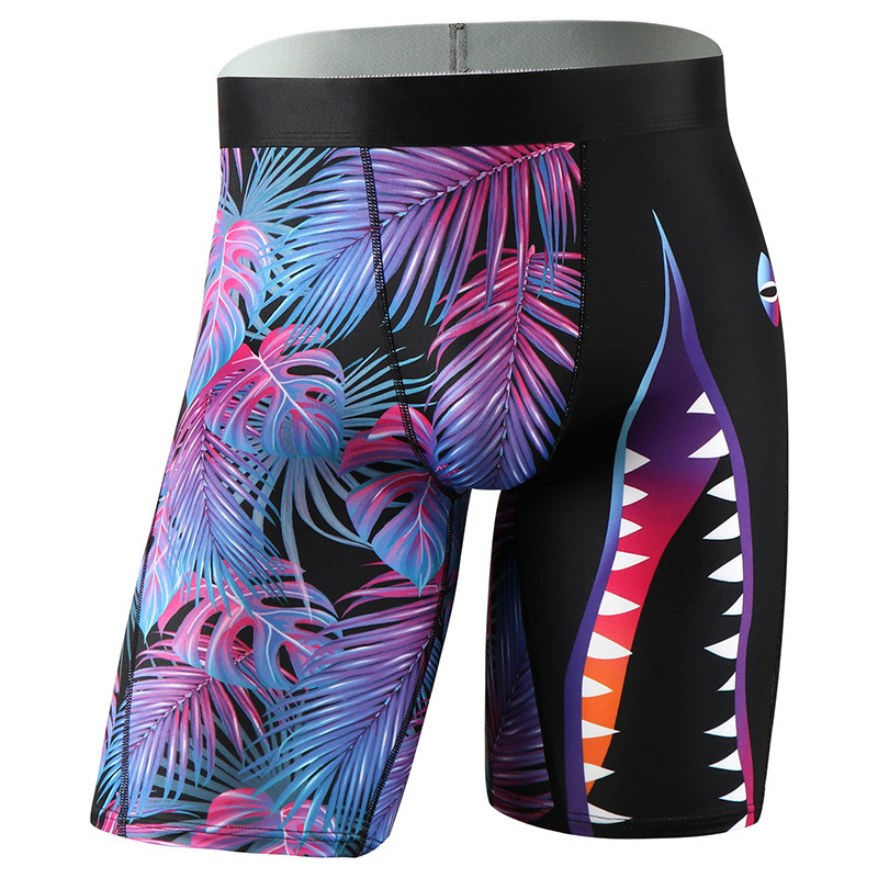 Cross-border European and American Men's Underwear Sports Men's Boxers Long Printed Running Tight Anti-wear Leg Shorts 1325