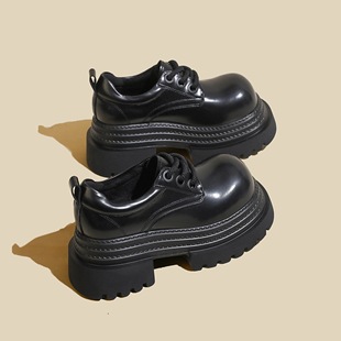 Guyun thick-soled big-head small leather shoes women's 2024 autumn and winter new lace-up derby shoes small height-increasing loafers