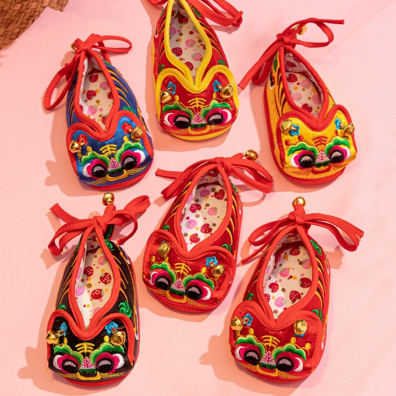 Обувь с головой тигра для новорожденных 1-летнего мальчика и девочки 100 дней детской тканевой обуви ручной работы Недельная обувь с головкой тигра 0