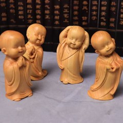 崖柏木雕刻禅意四不小沙弥随身手把盘玩摆件家居桌面装饰工艺品