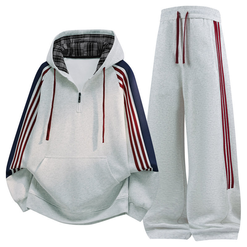 Spring and Autumn Men's American Style Three-Stripe Color-Block Loose Casual Sports Set, Hooded Sweatshirt and Casual Pants Two-Piece Set Spring and Autumn Men's American Style Three-Stripe Color-Block Loose Casual Sports Set, Hooded Sweatshirt and Casual Pants Two-Piece Set