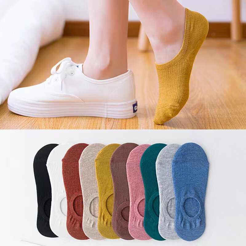Spring and Summer New Women's Short Socks Japanese Style Versatile Pure Color Vertical Strips Shallow Mouth Stripesd Silicone Non-Slip Invisible Women's Boat Socks