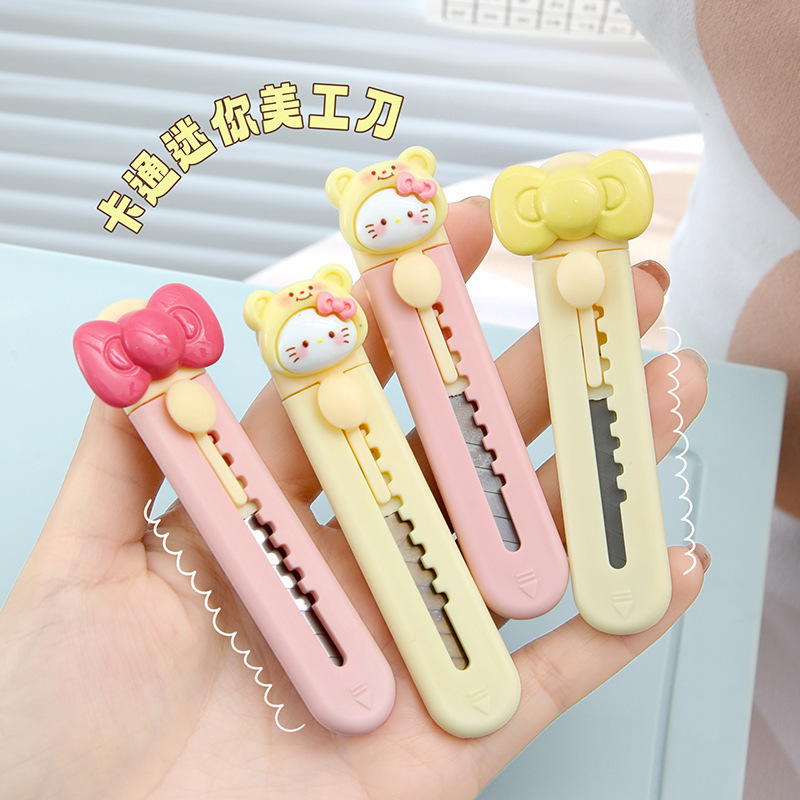 Cute Cartoon Kitten Bow Utility Knife Portable Package Opener Student Planner Stationery Paper Cutter Wholesale