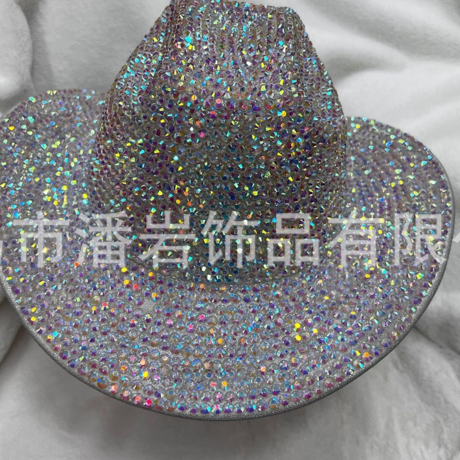 Sombreros transfronterizos llenos de diamante sombrero de etapa diseñado a mano puro británico vintage jazz sombrero de diamante de etapa gran bisel