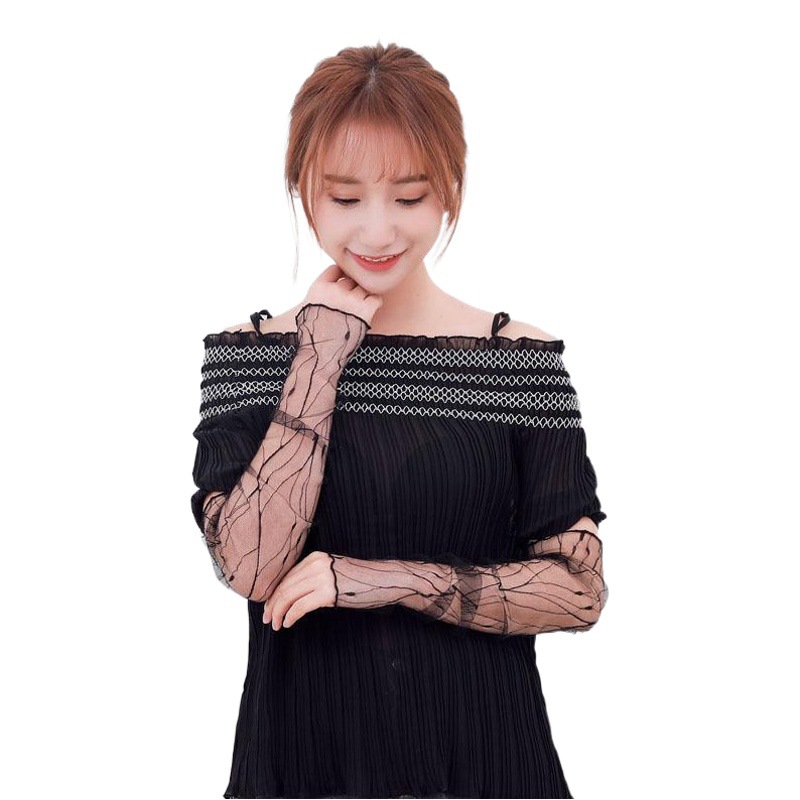 Nueva malla de manga de hielo de encaje de verano de las mujeres de protección UV delgada manga larga guantes de Ciclismo de conducción protección solar oversleeve