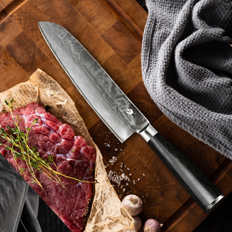 Cuchillo de chef de acero de Damasco de 8 pulgadas, cuchillo de cocina con mango de acero inoxidable, cuchillo para cortar carne, envío transfronterizo para uso doméstico image 5