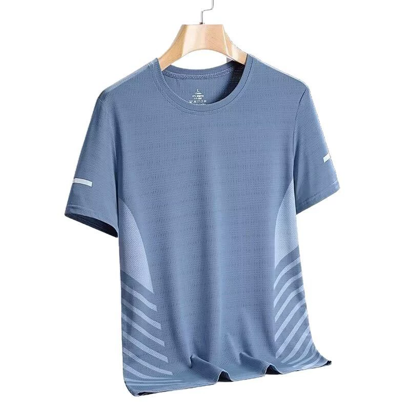 Summer silk thin sports T-shirt, quick-dry, oversized, round collar