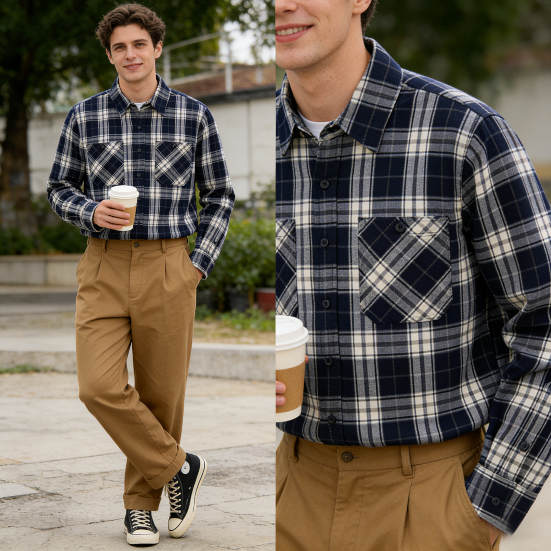 Otoño e Invierno nuevo top casual grueso camisa a cuadros ameikaji camisa de manga larga de los hombres