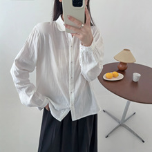 9569文艺后背字母刺绣棉纱长袖衬衫 女2025秋装新款休闲显瘦上衣