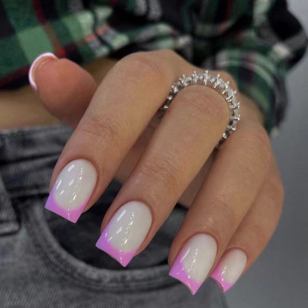 Wearable nail short style simple purple...