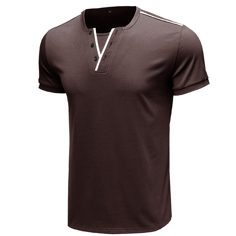 T-shirt uomo scollo a v maniche corte stile casual estivo_voghion.com