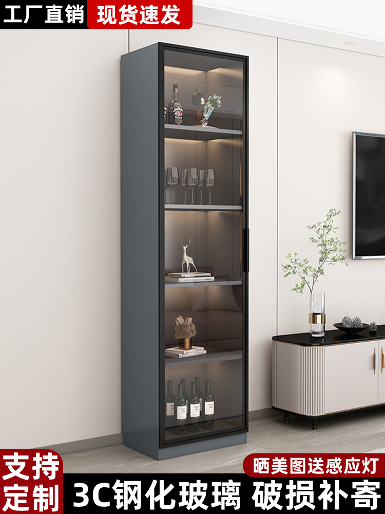 Glass Door Wine Cabinet Living Room Home New Wall-Mounted Small Apartment Display Cabinet Bookcase Hand-Made Cabinet Storage Cabinet Silk Flower