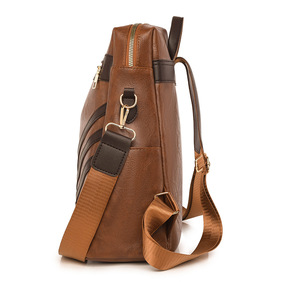 Mochila de cuero suave para mujer nueva transfronteriza Mochila multifuncional para mujer de rayas diagonales de moda Mochila escolar de doble uso de gran capacidad