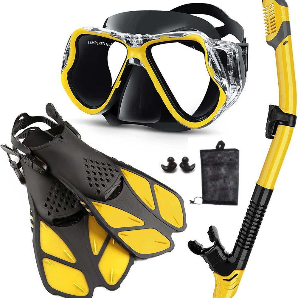 Cross-Border Popular Outdoor Sports Snorkeling Three-Piece Set Diving Mask Snorkel Adjustable Fins Swimming Equipment
