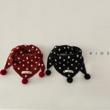 儿童三角巾秋冬季洋气小球波点围脖潮童宝宝冬天出游户外保暖围巾