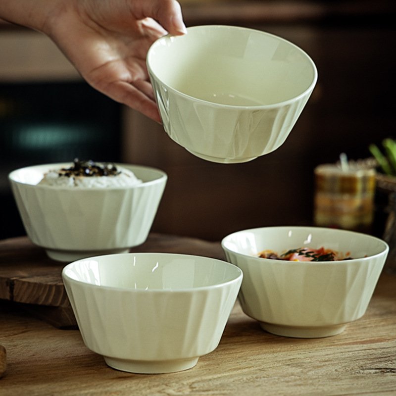 Tazón de arroz de cerámica simple y práctico de estilo retro, tazón de postre, tazón de arroz doméstico de alto valor, tazón de color sólido, tazón pequeño