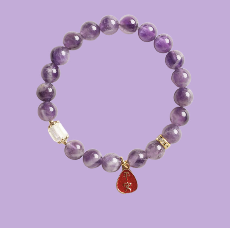 九紫离火天然紫水晶手串女国风精致盘玩新中式手饰紫水晶串珠手链