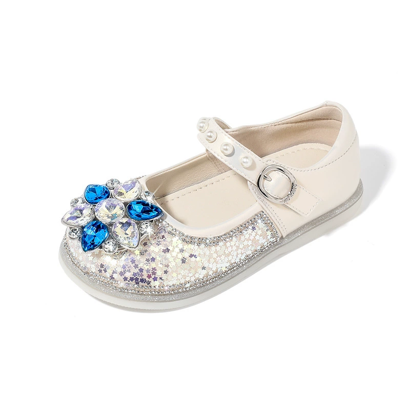 Детская обувь Туфли с кристаллами для девочек 2025 Весна и осень Новые детские туфли принцессы с блестками Мягкая подошва Туфли Эльзы Одиночные туфли Дропшиппинг