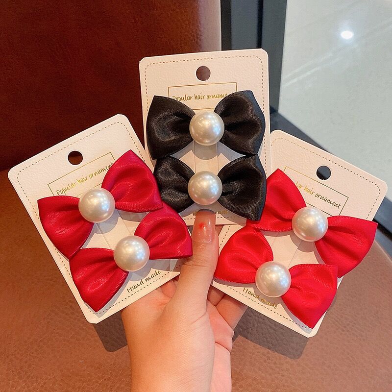 2 Packs~Pearl Bow Tie Hair Clips New Ver...