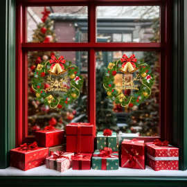 圣诞花环贴纸批发亚马逊新款圣诞节派对窗贴家庭玻璃背景墙静电贴