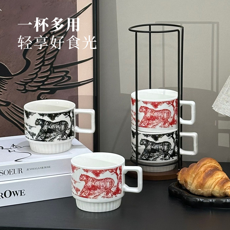 复古陶瓷水墨画咖啡杯高颜值套装杯架收纳马克杯创意办公室喝水杯|undefined