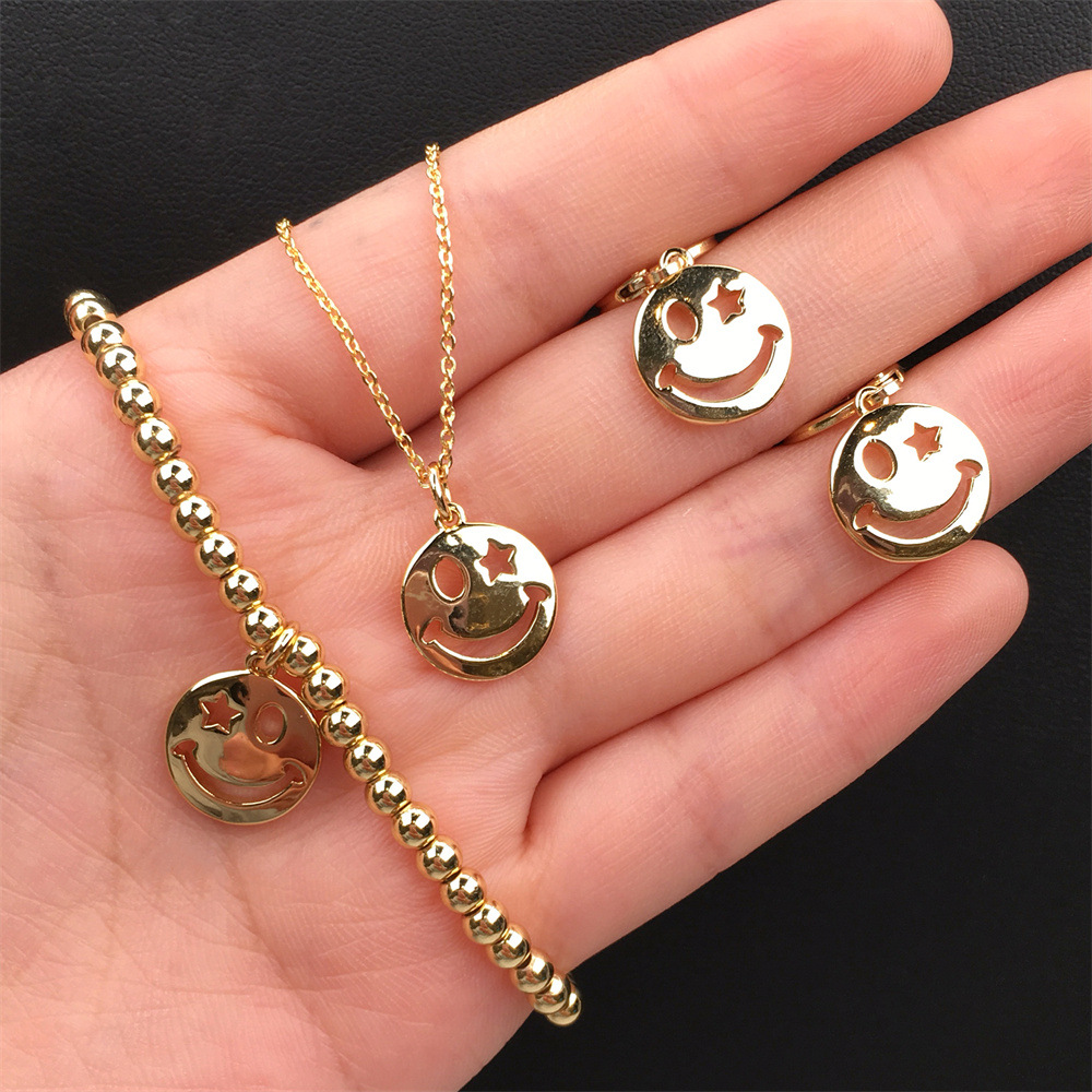 Simple Copper Gold-plated Smiley Face Necklace Earring Set Wholesale Nihaojewelry display picture 2