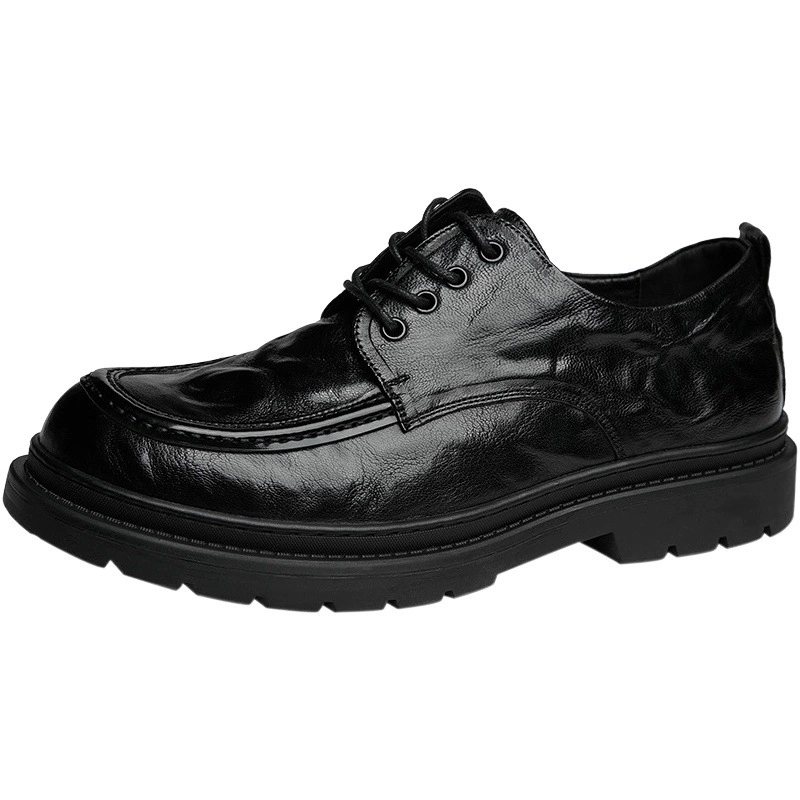 Овчинные мужские туфли из натуральной кожи Британские шнуровки корейские тренды дикие дышащие осенние деловые повседневные мужские кожаные туфли