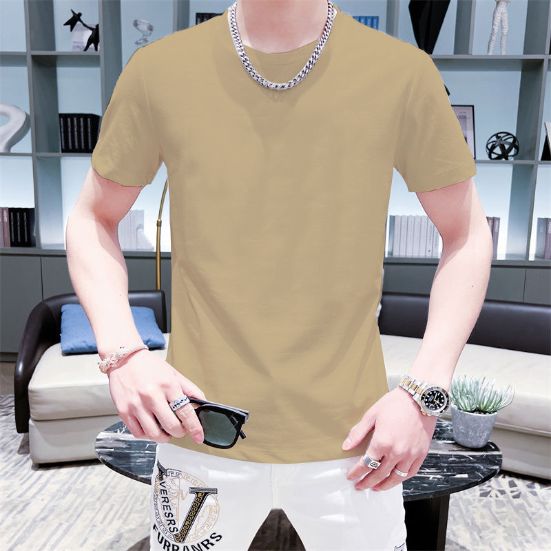 Verano nuevos hombres de moda corto cuello redondo color sólido ropa superior de manga corta Camiseta de los hombres camiseta versátil casual slim fit t