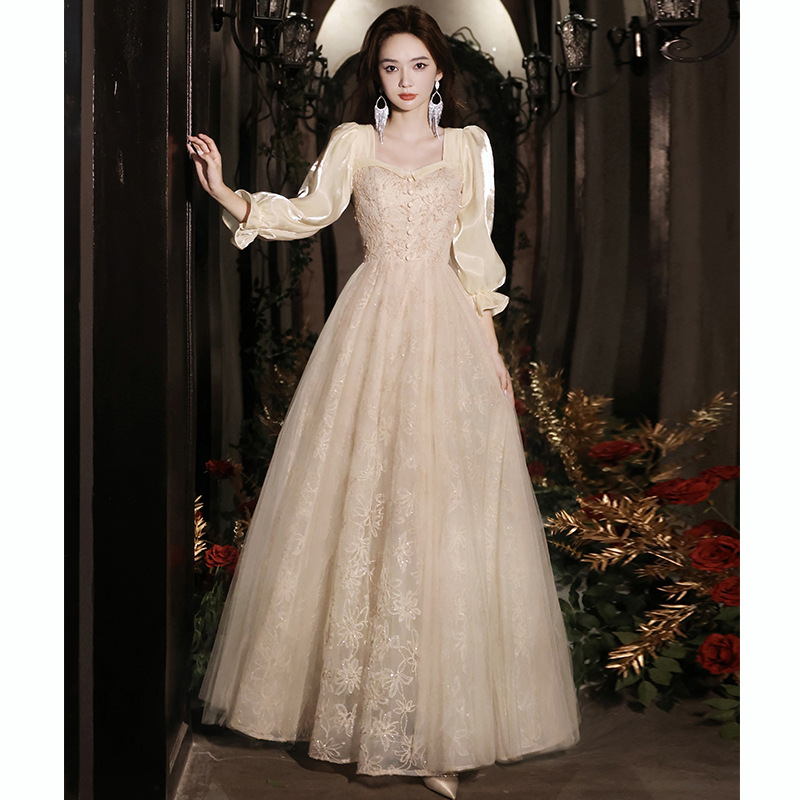Champagne Evening Dress Dress High-set Light Luxury Banquet Elegant Host High-level Fairy Dinner Annual Meeting Spring Long Sleeve