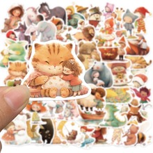 50张童话梦境动物女孩插画贴纸手账素材手机壳贴画 ins aesthetic