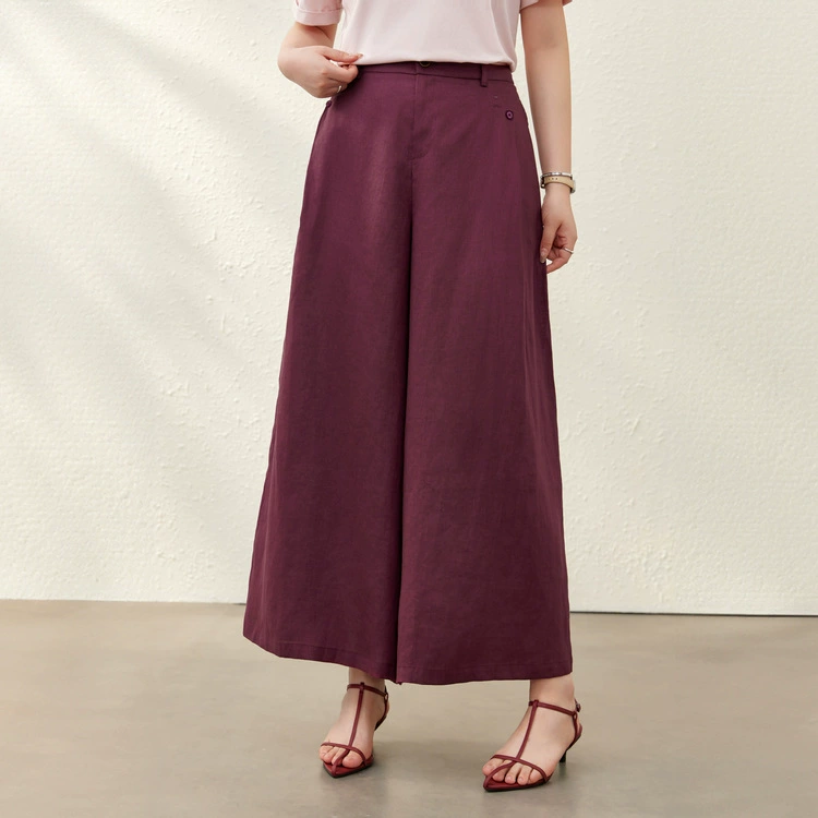 [Широкие брюки из 100% льна] свободные прямые повседневные брюки, тонкие и яркие, женская одежда больших размеров, новый летний стиль для полных мм