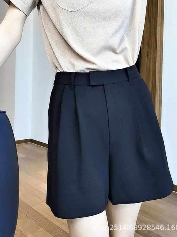 Quần short nữ cạp cao ống rộng dáng suông chất liệu thoải mái — Màu đen