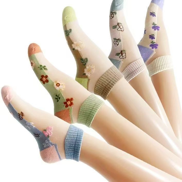 Summer Ice Silk Short Cotton-Soled Crystal Socks, Glass Silk Short Embroidered Socks, Breathable Women's Glass Silk Short Socks Summer Ice Silk Short Cotton-Soled Crystal Socks, Glass Silk Short Embroidered Socks, Breathable Women's Glass Silk Short Socks