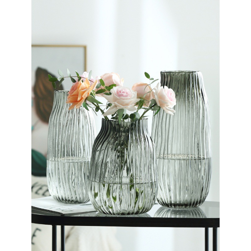 西班牙風格曲線創意玻璃花瓶透明大客廳插花輕奢現代簡約裝飾擺件