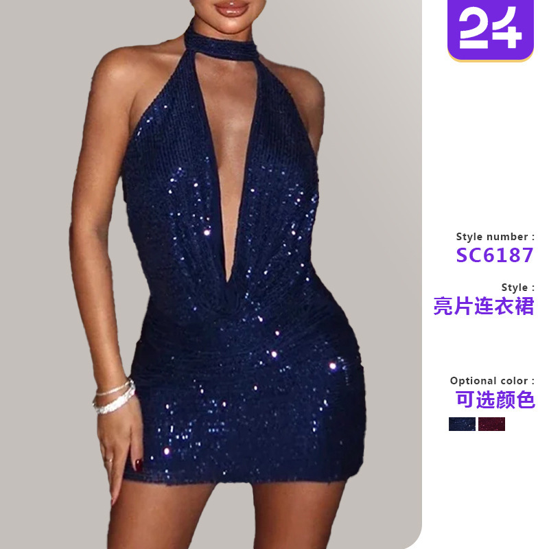 2026 Spring Collection Cross-Border Trade Nightclub Women's Fashion: Fashionable Sequined Sexy Backless Deep V-Slit Mature Dress for Women 2026 Spring Collection Cross-Border Trade Nightclub Women's Fashion: Fashionable Sequined Sexy Backless Deep V-Slit Mature Dress for Women