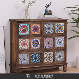 American Style Solid Wood Vintage Storage Cabinet Drawer-type Storage Cabinet Living Room Multi-layer Storage Cabinet Bedroom Bucket Cabinet Balcony Cabinet