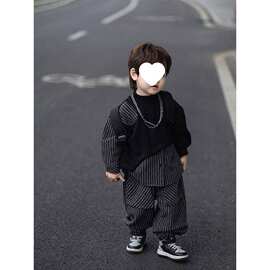 儿童穿搭春秋装男童洋气时尚卫衣套装中小童一体拼色束脚裤两件套