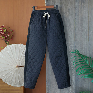 2024 Winter New Angora Red Solid Color Rhomboid Cotton Pants Windproof Warm Thickened Loose Casual Haren Pants for Women