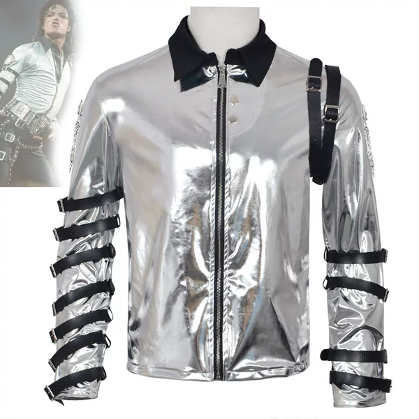 Mj Michael Jackson Cosplay Costume Michael Performance Costume Silver Leather Jacket Halloween Stage Performance Costume