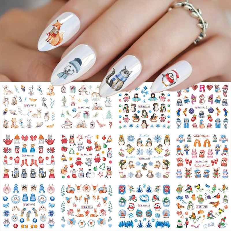 国境を越えた新しいネイルアート透かしシールバレンタインデーinsかわいいアニメ熊オウム爪シールnail|undefined