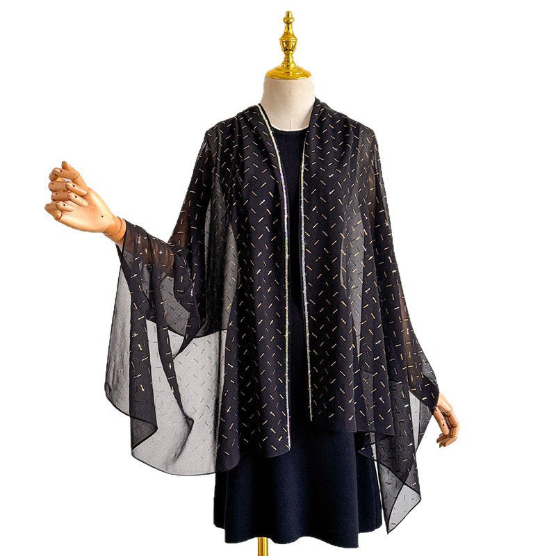 Lichtgewicht chiffon damessjaal met strass-steentjes, lange stijl, elegante sjaal voor dagelijks gebruik, nieuwe zomer_voghion.com