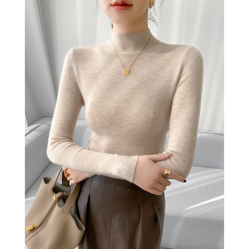 Autumn And Winter Black Elegant Half-turtleneck Knit Sweater For Women...