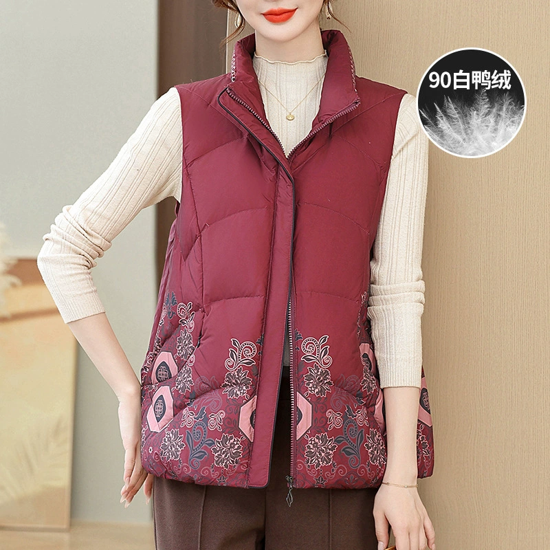 Мама Пуховик Жилет Теплый Плюс размер Мама Куртка Осенний и Зимний Средний и Пожилой Пуховик 90 Белая утка