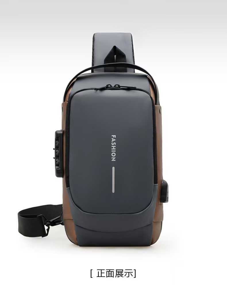 Bloqueo de contraseña anti-robo bolso de pecho de hombre mochila de motocicleta mochila deportiva al aire libre interfaz USB bolso de pecho mochila deportiva