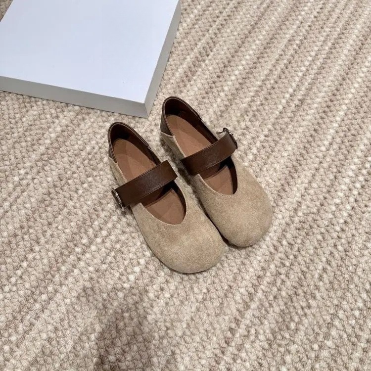 Retro leopardo Bockens zapatos de cabeza de mango simple botón de mujer zapatos de ballet de otoño
