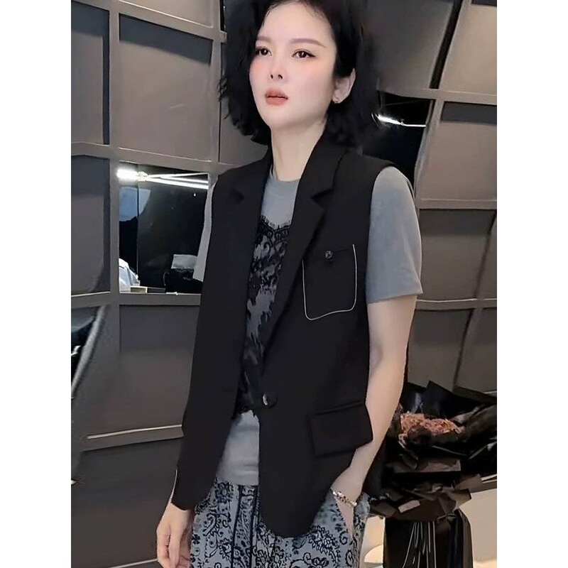 2025 Spring and Summer New Design Korean Fashion Loose Casual Sleeveless Vest Suit Waistcoat Jacket Vest