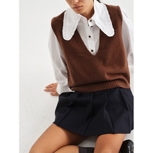 温度符号 澳洲羊毛无缝一体知识分子风深V领4色针织马甲针织衫