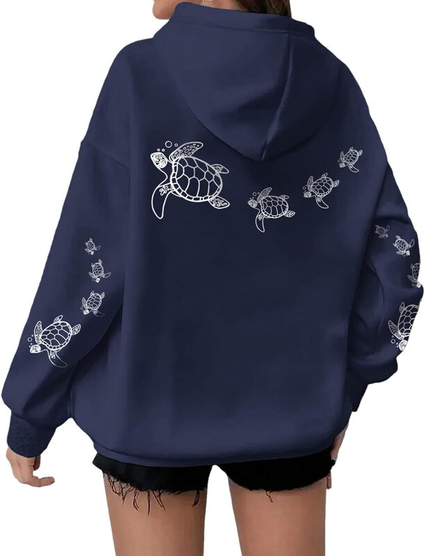 Lubpow Cute Turtle Hoodie Women's Ocean Hoodie Aesthetic Pattern Sweatshirt Casual Wool Pullover Lubpow Cute Turtle Hoodie Women's Ocean Hoodie Aesthetic Pattern Sweatshirt Casual Wool Pullover