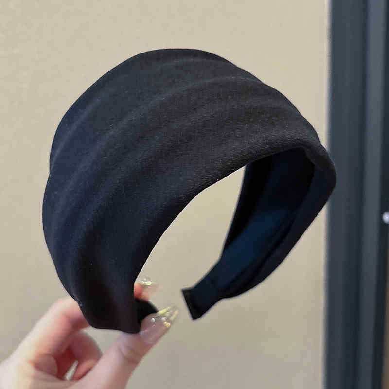 Otoño y invierno de alta sensibilidad para el cabello de mujeres cráneo alto borde amplio agujero de punto de banda de cabeza muestra cara pequeña gris ensanchada banda de cabello